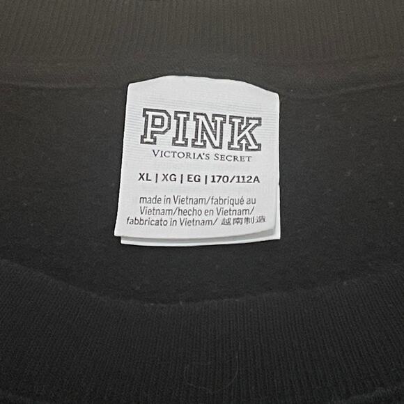 VICTORIA'S SECRET PINK XL Oversized Varsity Crew Pullover | Black Sweatshirt Top - Picture 6 of 9